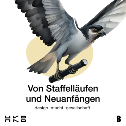 Gezeichnetes Bild. Ein Vogel steht auf einem Ast und macht sich bereit zum Abflug. Titel: Von Staffelläufen und Neuanfängen.